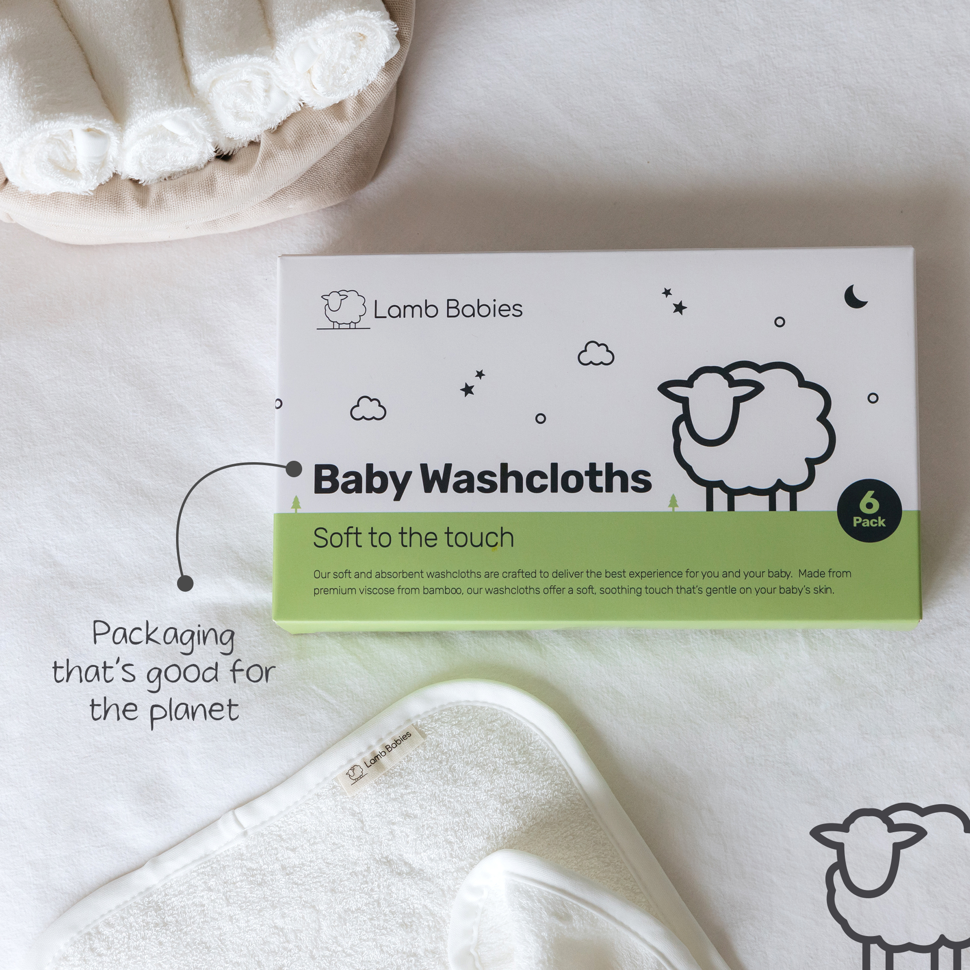 Lamb Babies white baby washcloths, photo 8