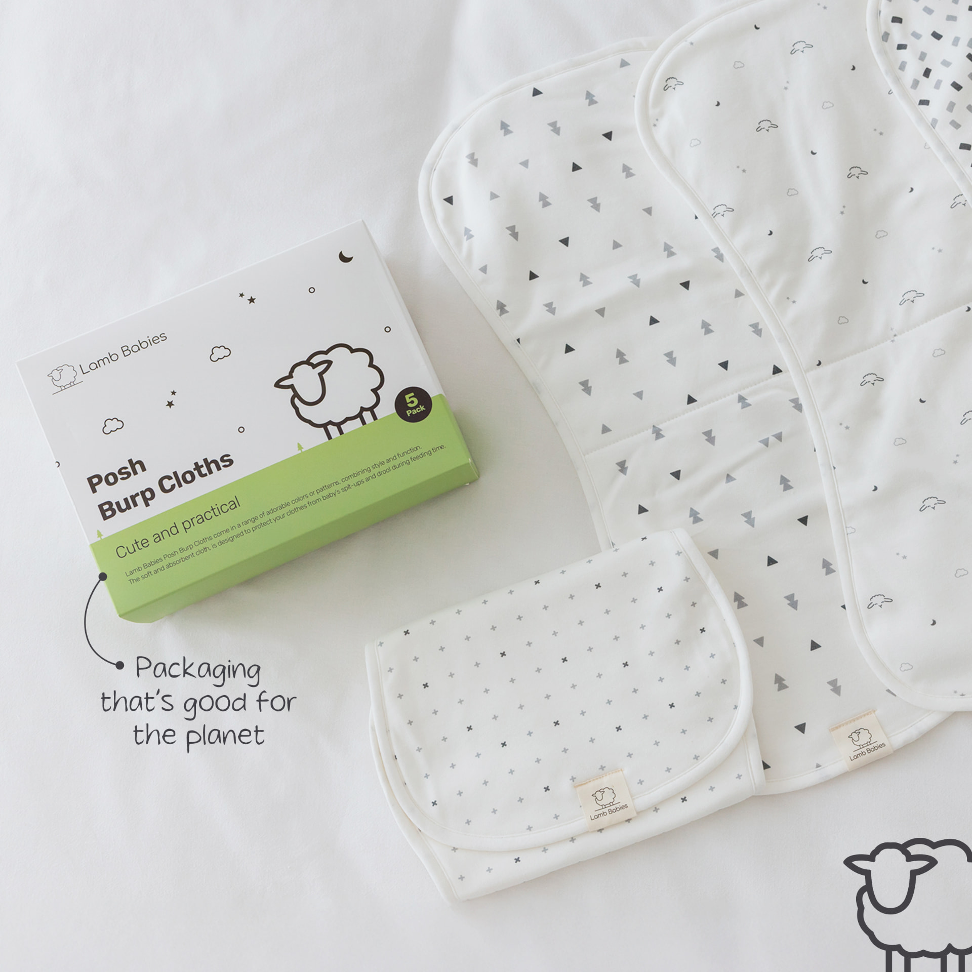 Lamb Babies Posh Burp Cloths 5 pack with its retail box